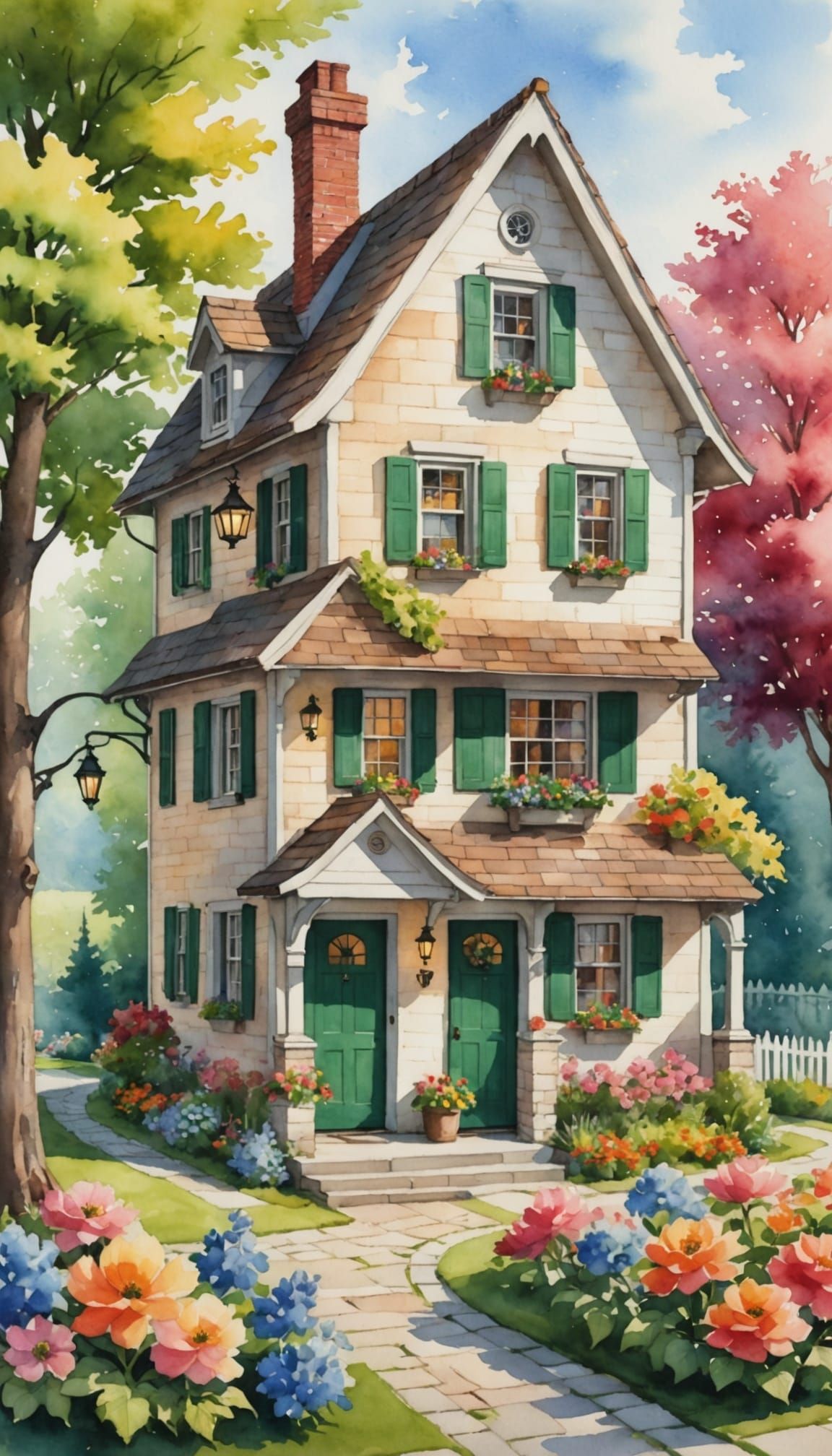 Charming Storybook Cottage in Watercolor