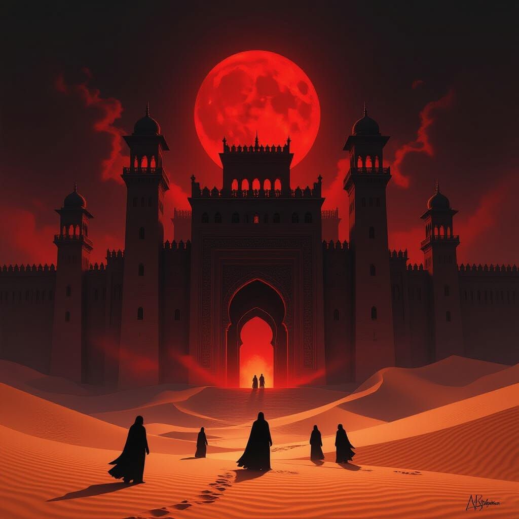 Ominous Arabian Palace Amidst Fiery Dunes