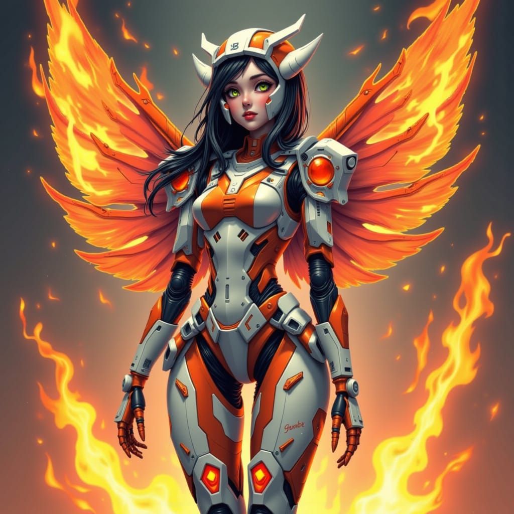 Anime Girl with Computer Armor and Wings