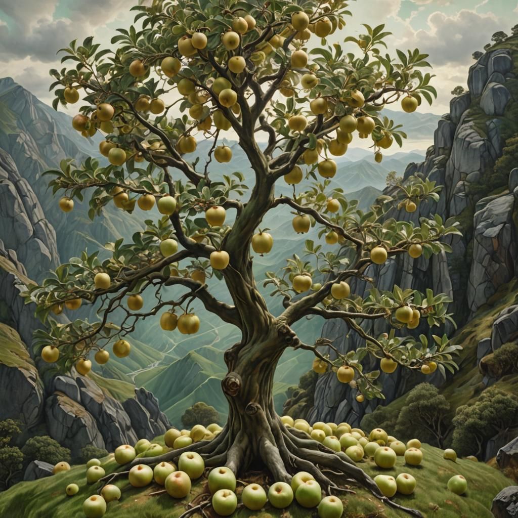 Golden Apple Tree on Glass Mountain: Pre-Raphaelite Style