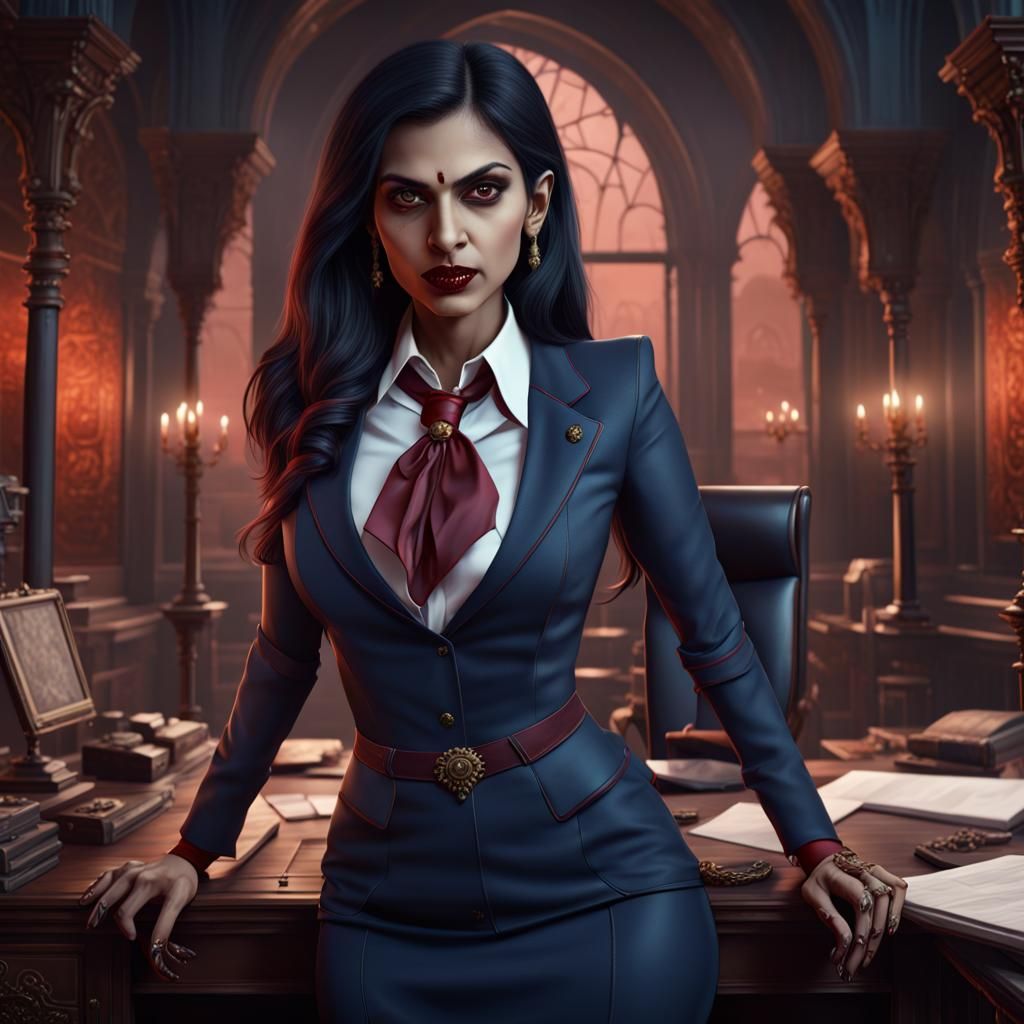 Indian Vampire Secretary: Detailed Fantasy Art