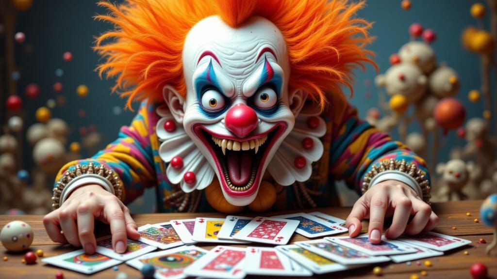 Frustrated Clown with Glued Cards, Caricature Art