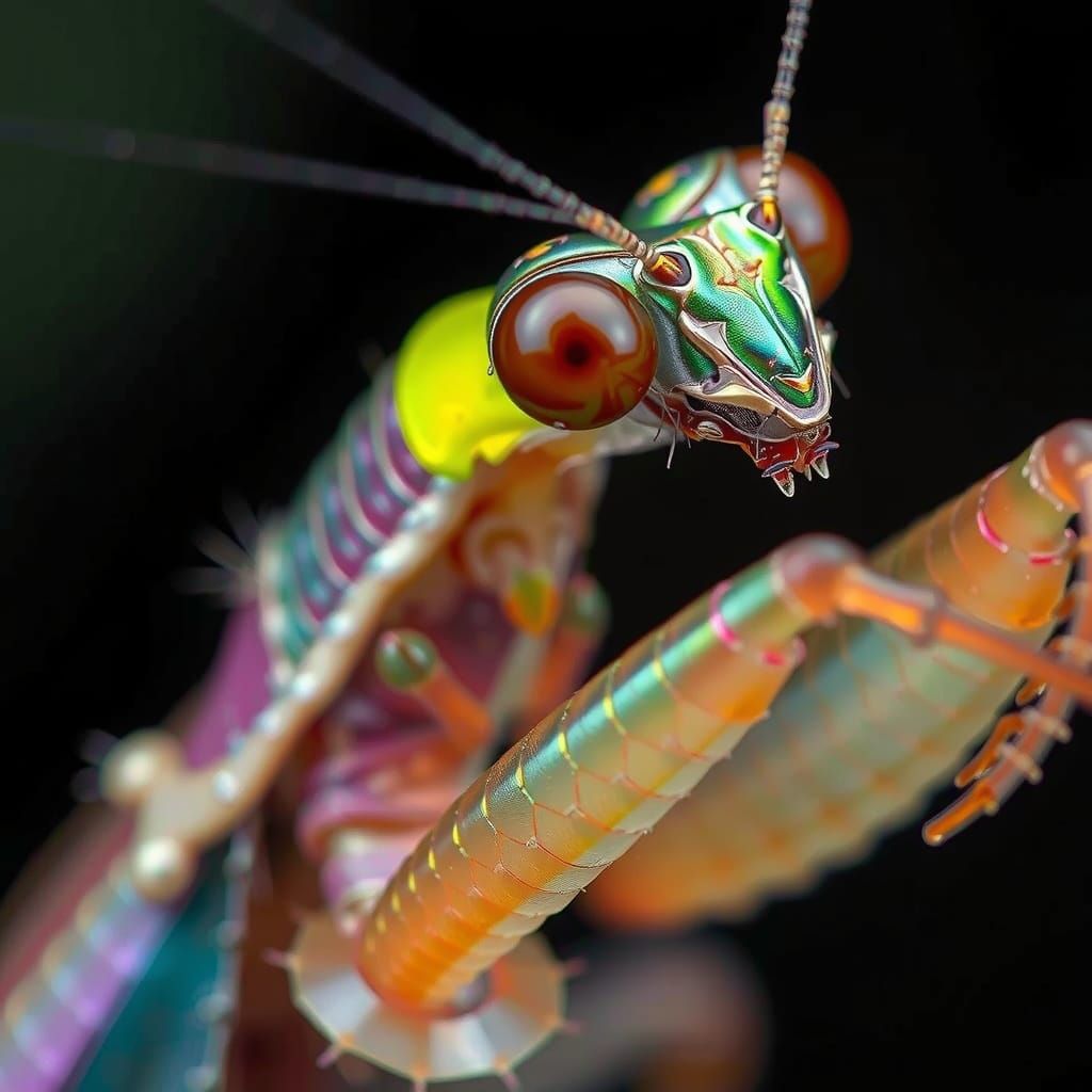 Detailed Macro Praying Mantis in Dark Surrealism