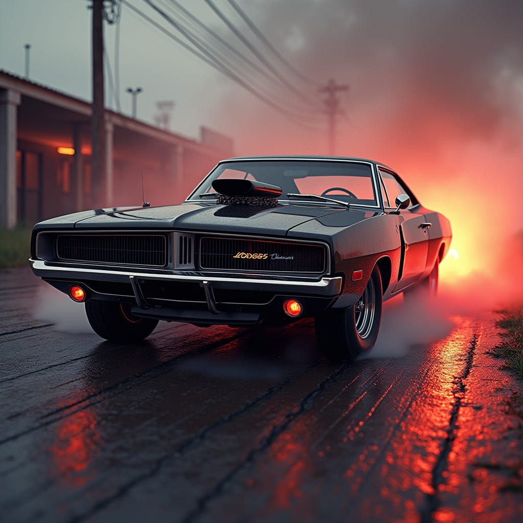 Supernatural Drag Racer Dodge Charger 1970 in a Desert Road