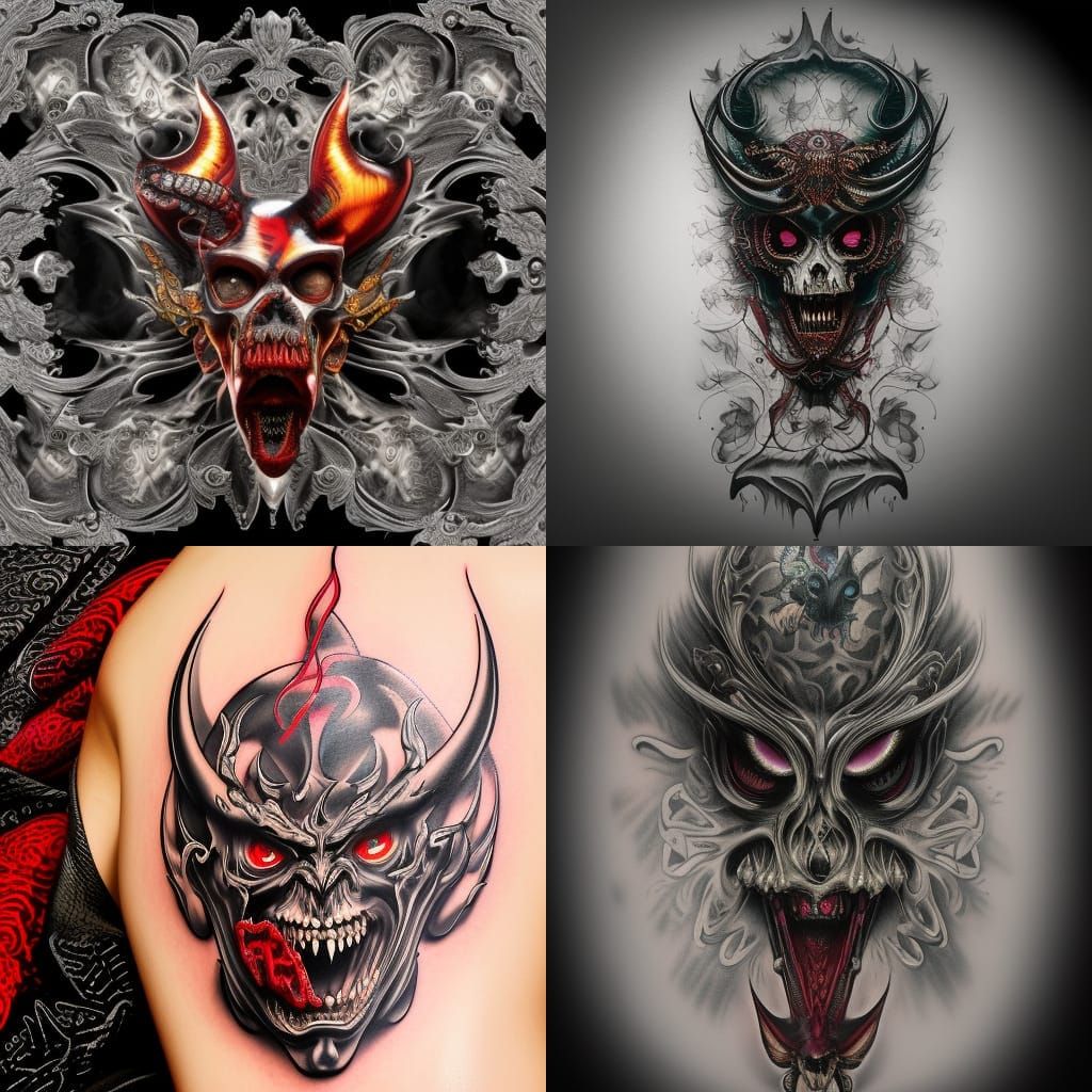 Ed Hardy, devil, tattoo, stencil art, mark brooks, iridescen...