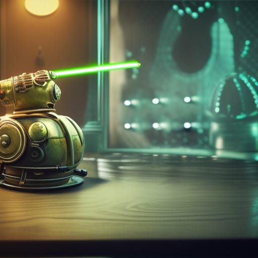 Green Teapot with Robot Details in Detailed Wallpaper