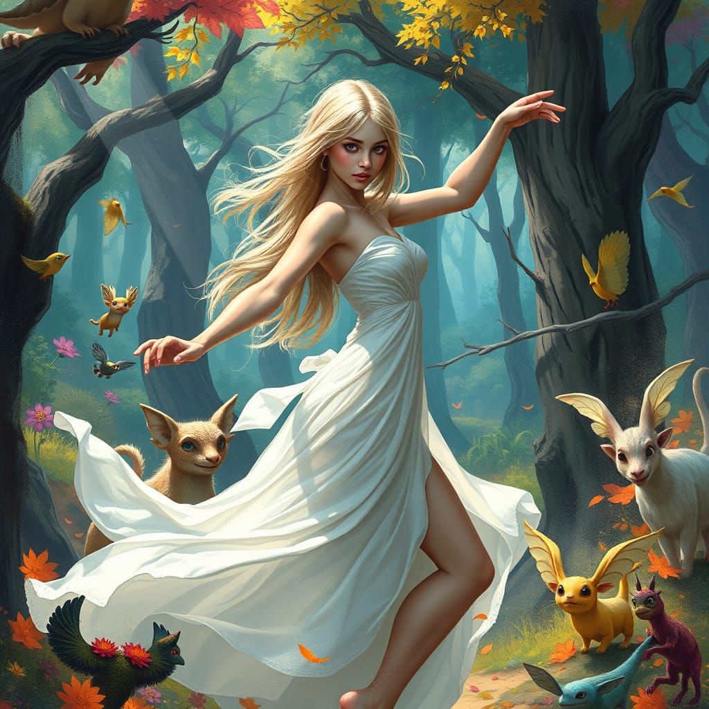 Nymph Dancing in Whimsical Forest: Hyperrealistic Digital Ar...