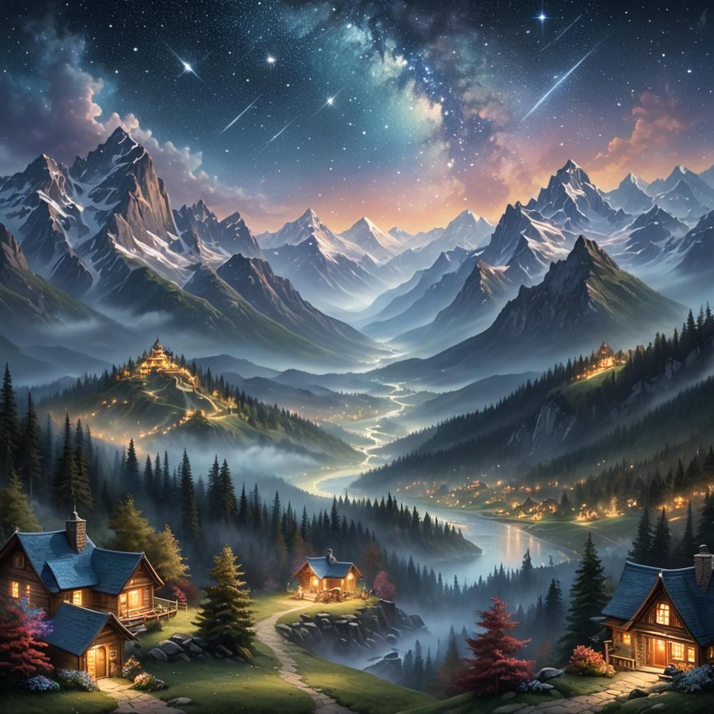Majestic Mountains Under Milky Way in Soft Realism