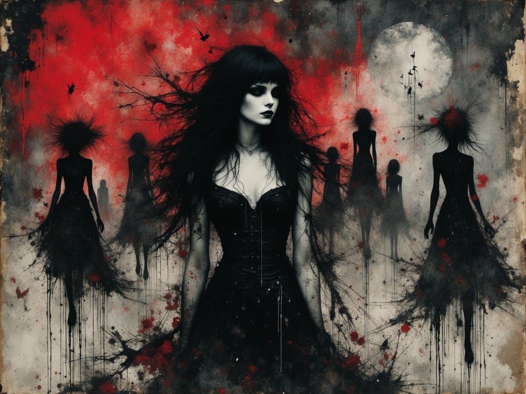 Gothcore Grunge Figure in Psychedelic Pop Surrealism Art