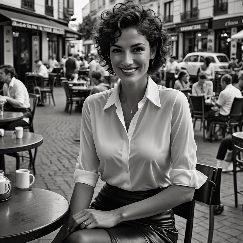 Hyperrealistic Portrait of Woman in Cafe