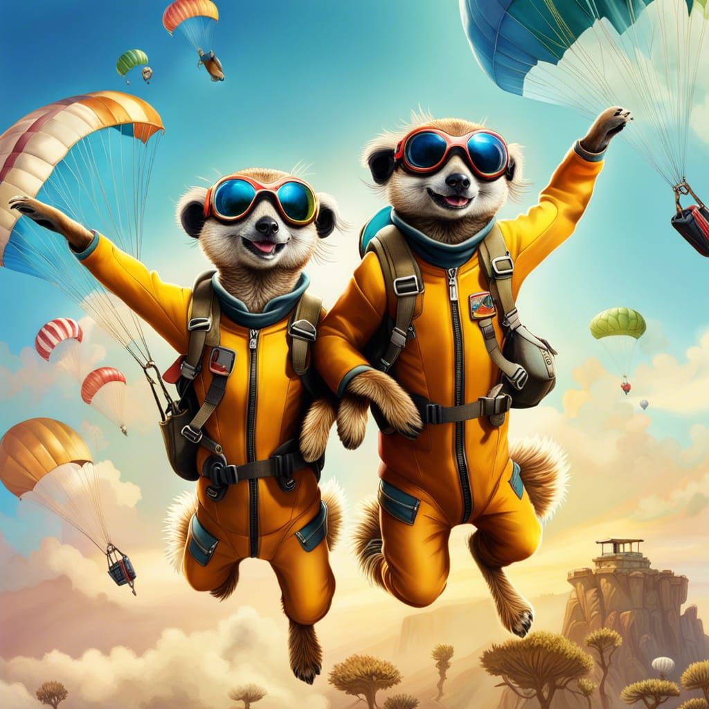 Cute skydiving meerkats