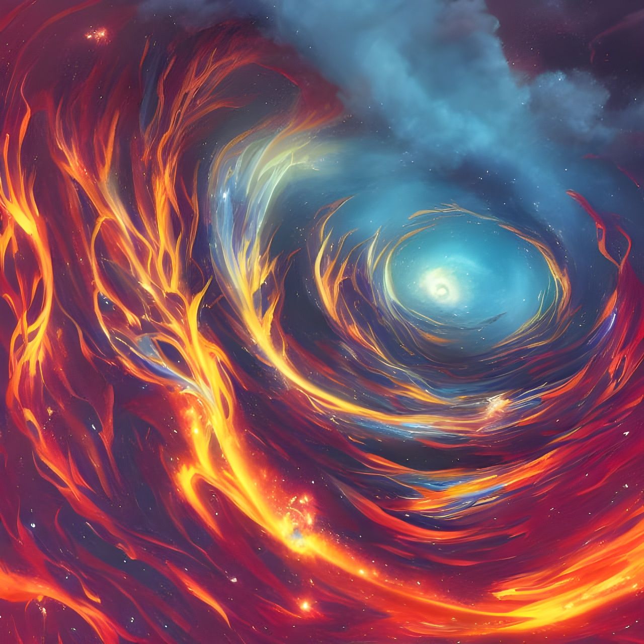 Fiery Spiral Galaxy Digital Artwork