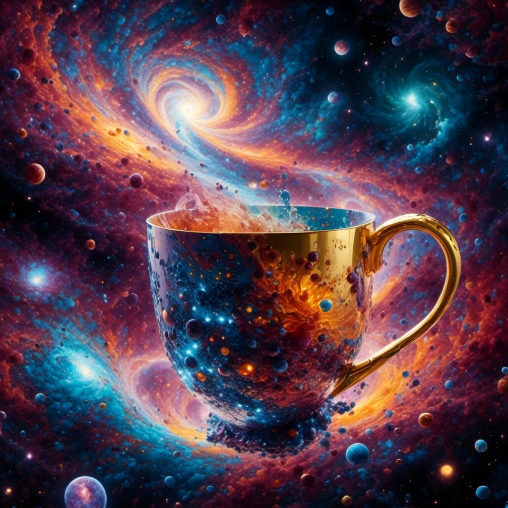 Psychedelic Cosmic Coffee Mugs in Photorealistic Style