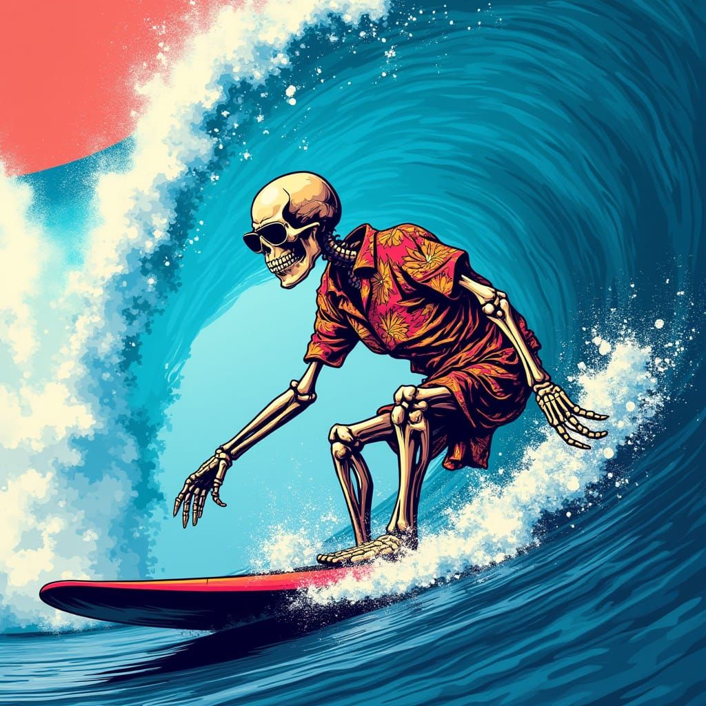 Skeleton Surfer in Pop Art Style