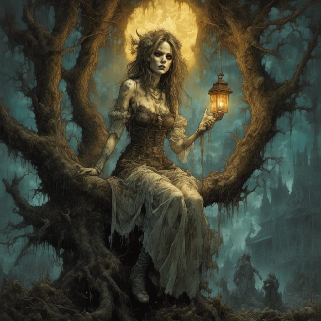 Undead Little Bo Peep in Dark Fantasy Style