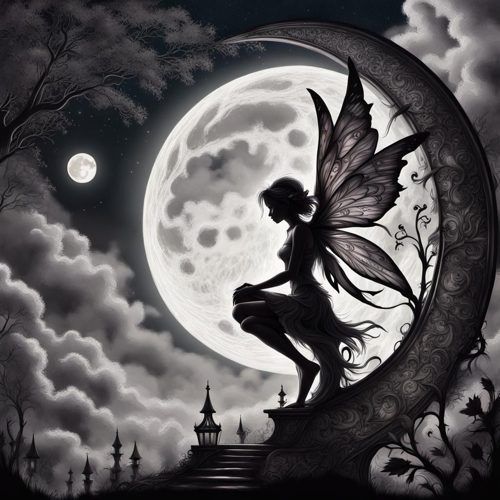 Heavenly Fairy Silhouette with Stained Glass Wings