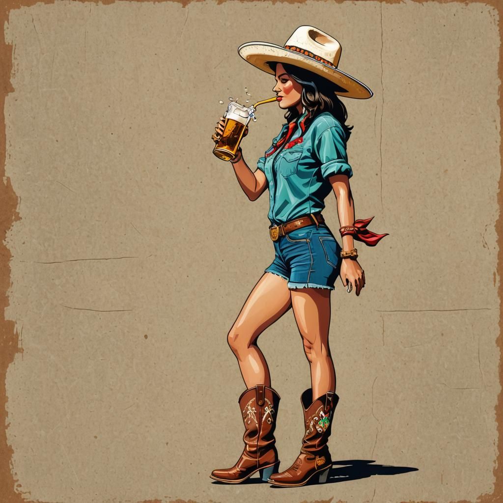 Mudflap Girl Drinks Beer in Pop Art Style