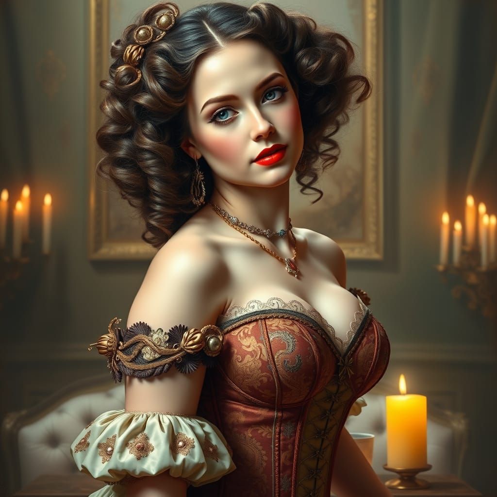 Elegant Woman in Pastel Baroque Portrait Style