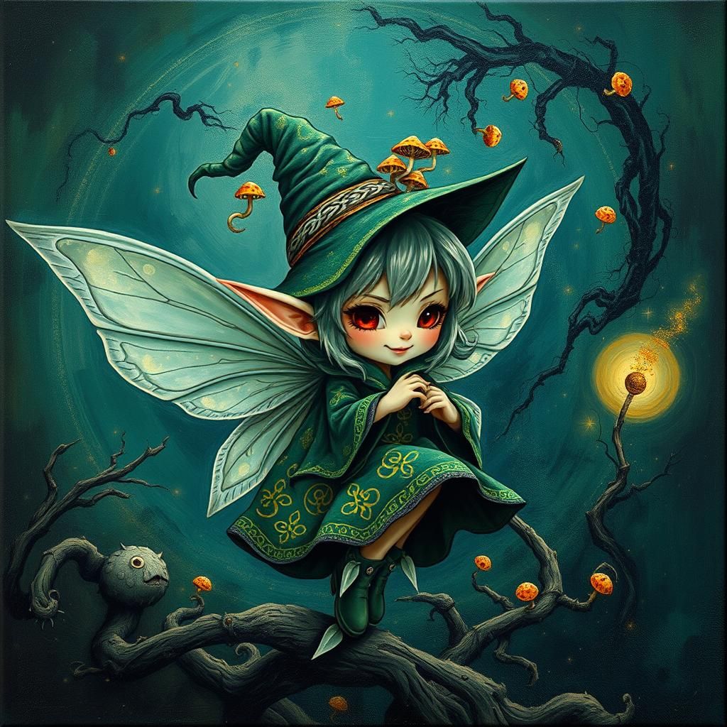 Chibi Fairy Elf Witch Conjuring Eerie Energy