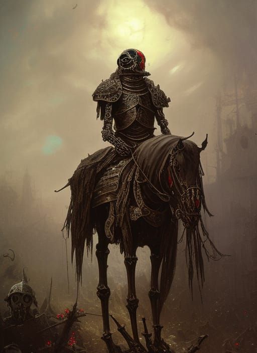 Medieval Skeleton Knight Portrait in Crimson and Black