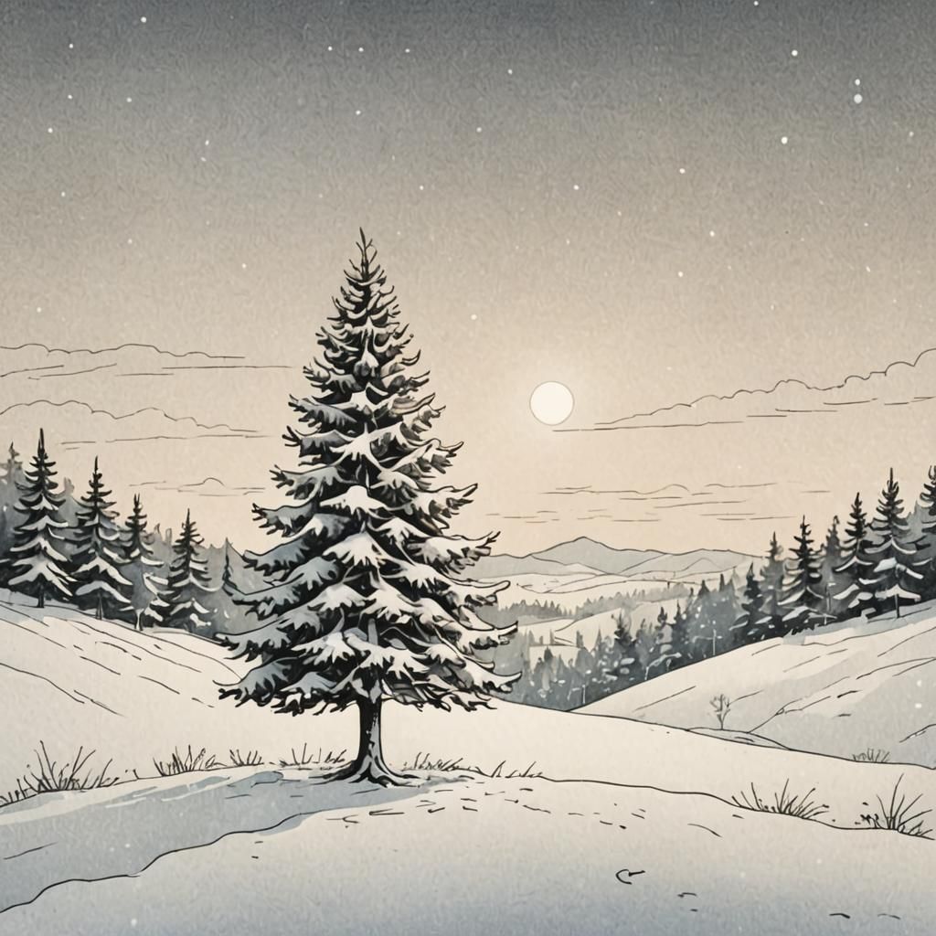 Elegant Winter Scene in Simple Lines