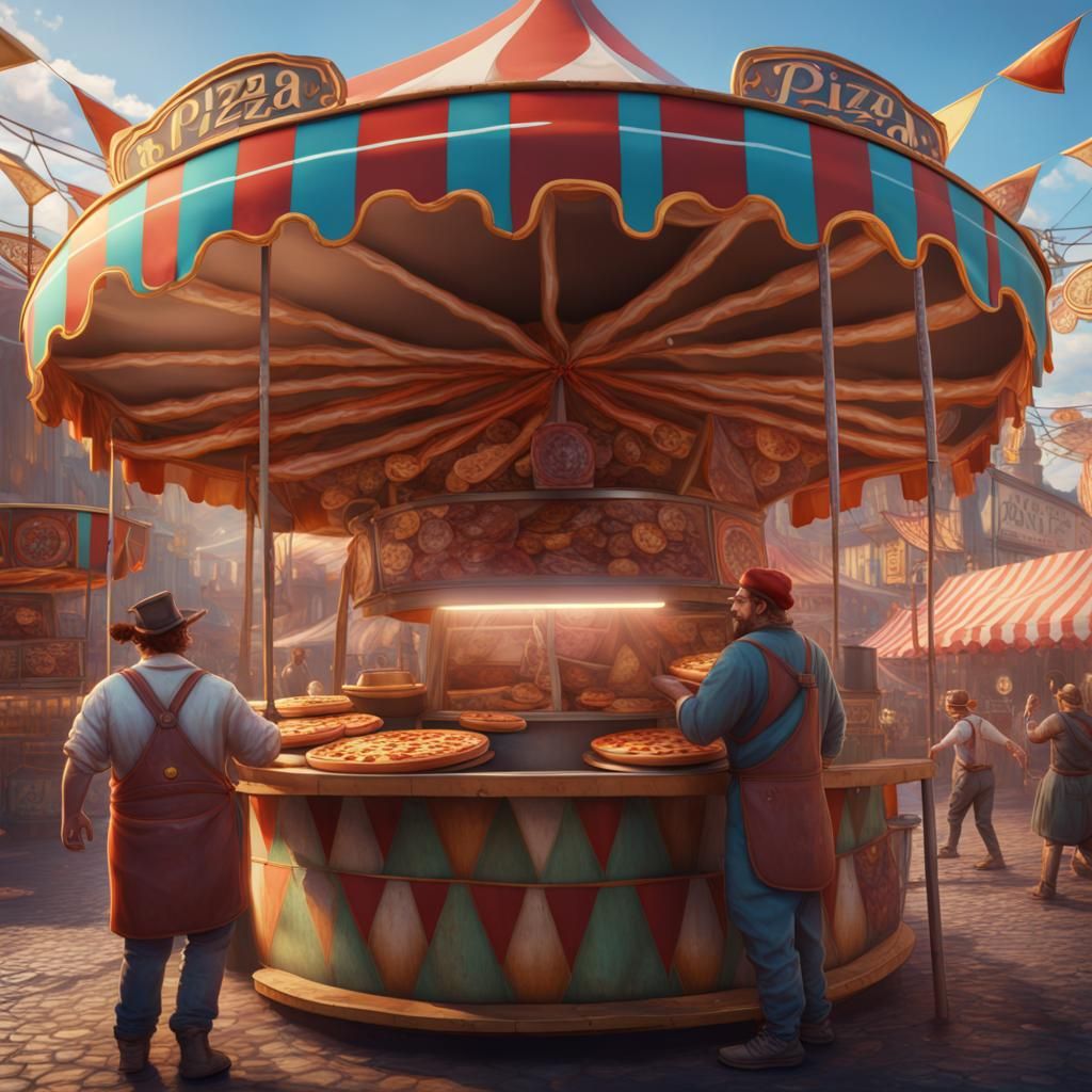 Carnival Pizza Vendor in Detailed Matte Painting Style