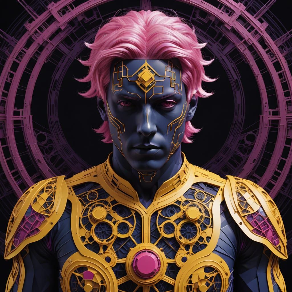 Abstract Man with Pink Hair in Geometric Style