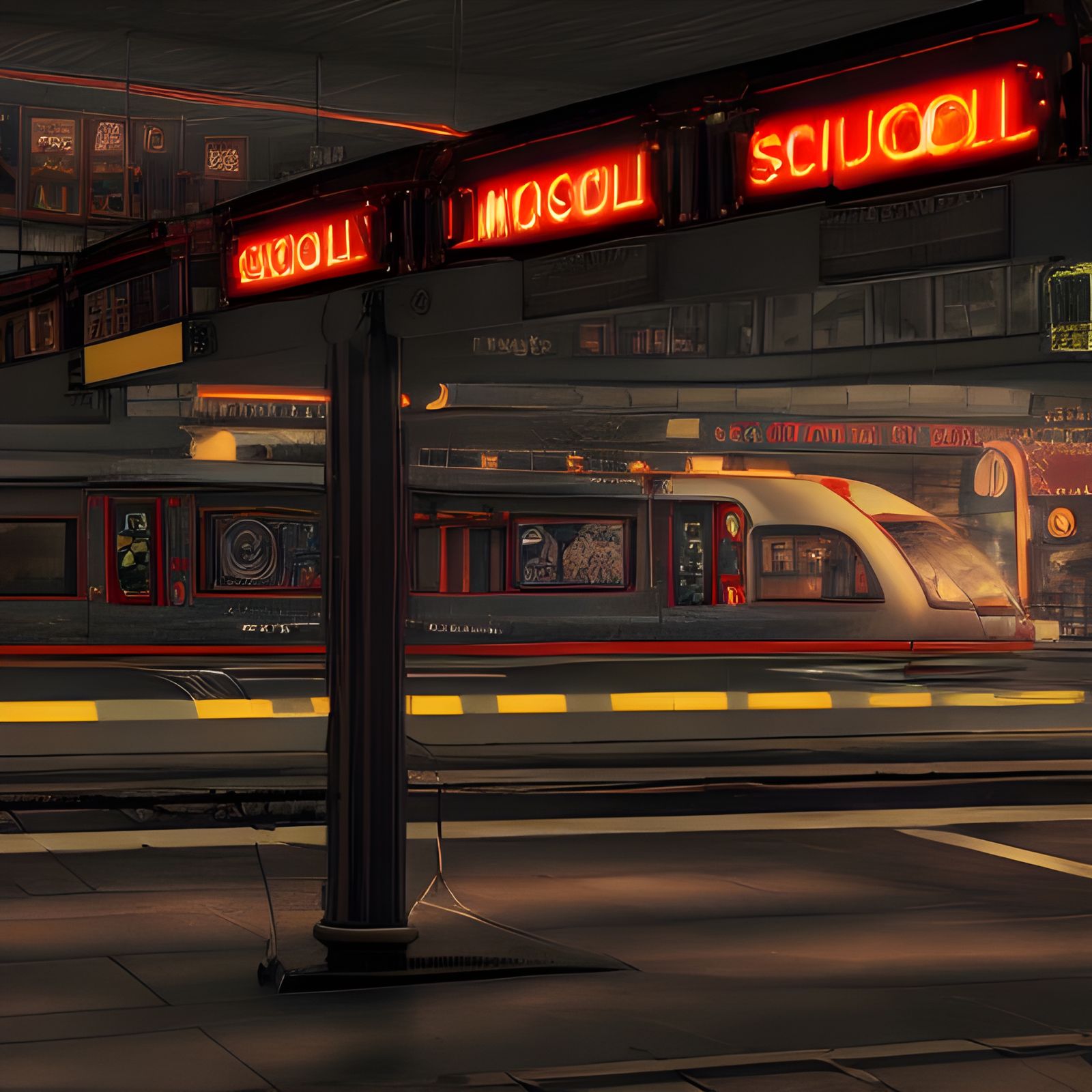 Dieselpunk Monorail in Chinatown: Egon Schiele Style