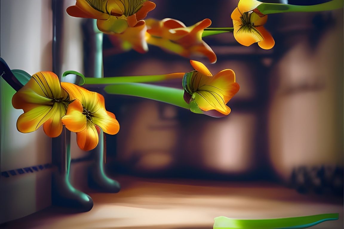 Abandoned Building with Vivid 3D Flower Graffiti