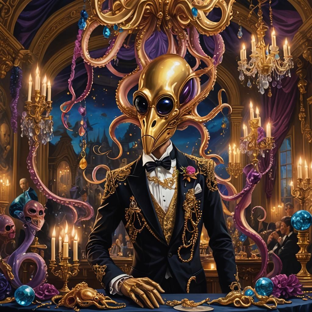 Squid at Masquerade Ball in Baroque Style