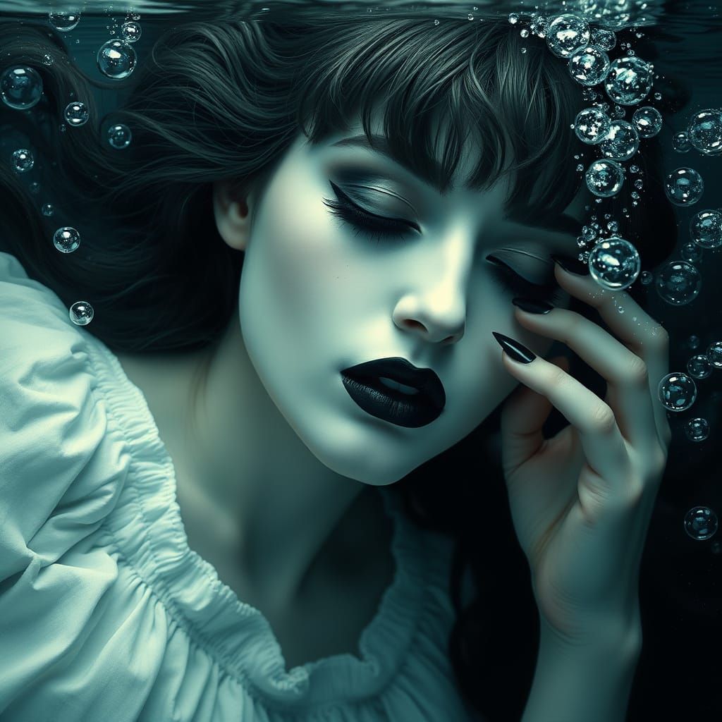 Ethereal Drowning Scene in Dark Gothic Style