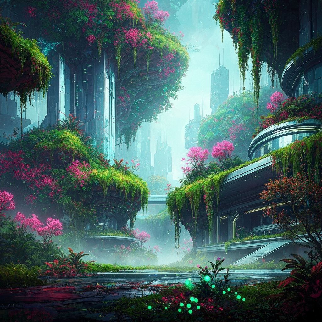 Mystical Cityscape with Vibrant Colors