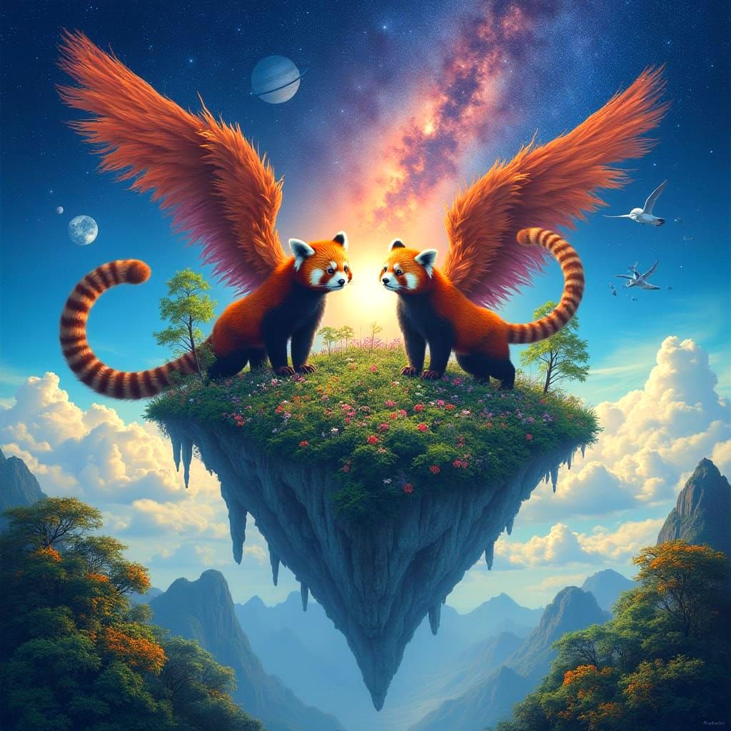 Floating Island Galaxy with Winged Pandas