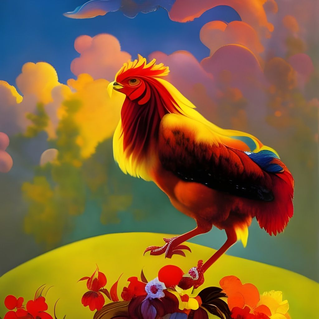 Ethereal Phoenix Chicken in Classical Art Style