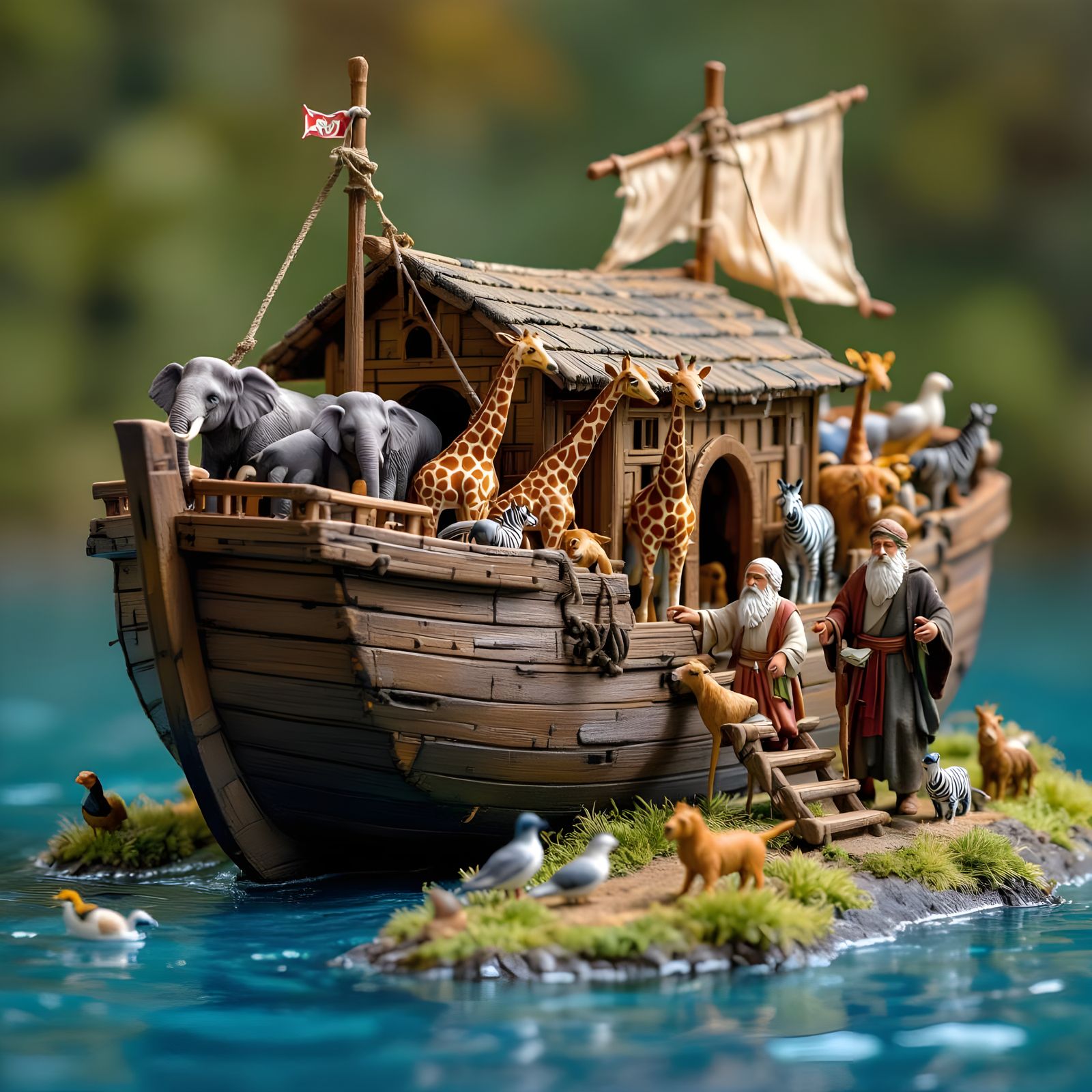 Hyperrealistic Noah's Ark Diorama with Miniature Animals