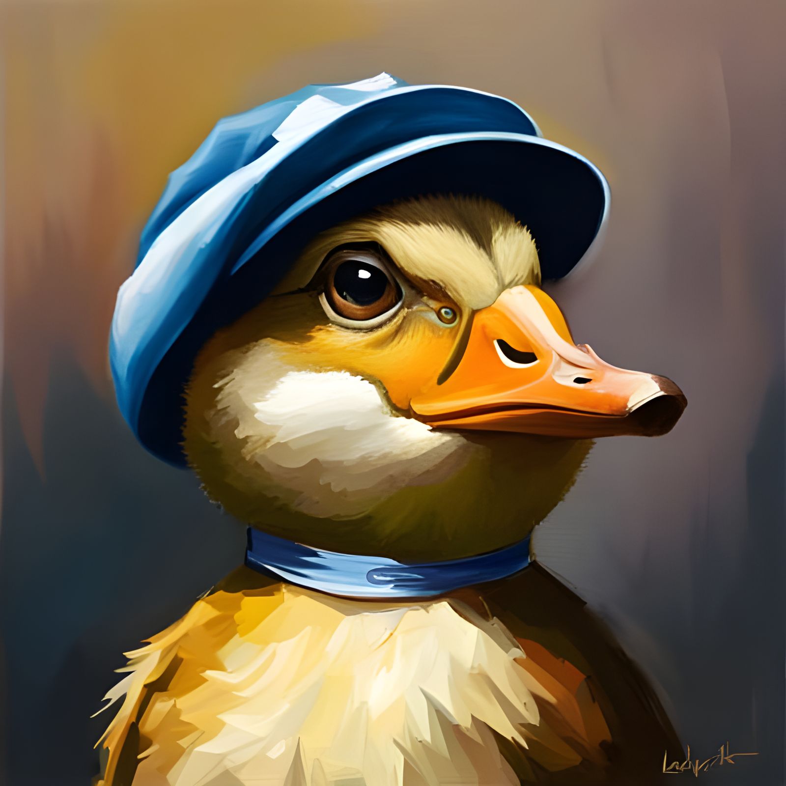 Adorable Duck Oil Painting in Expressive Style