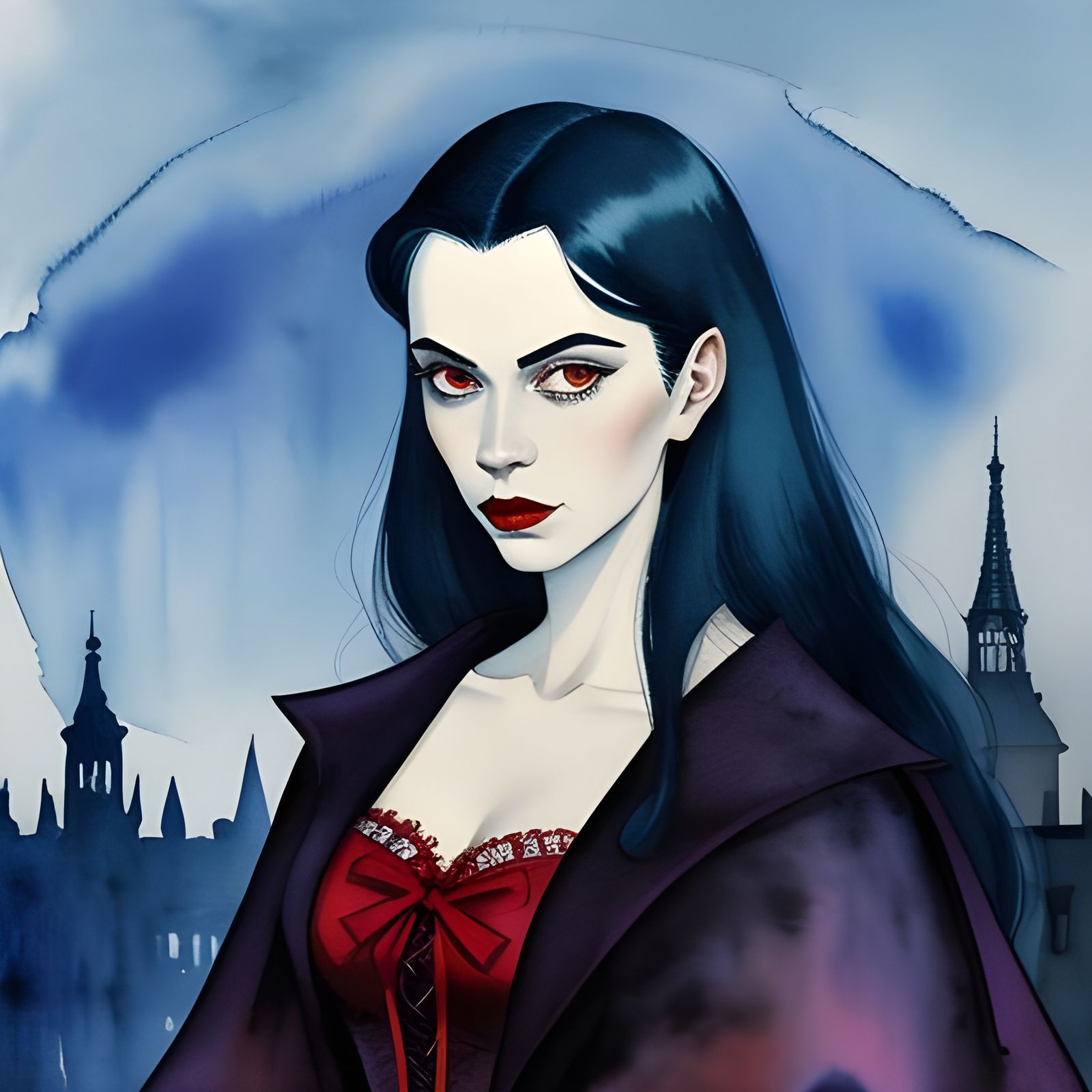 Dracula's Daughter in Paris: Watercolour Portrait