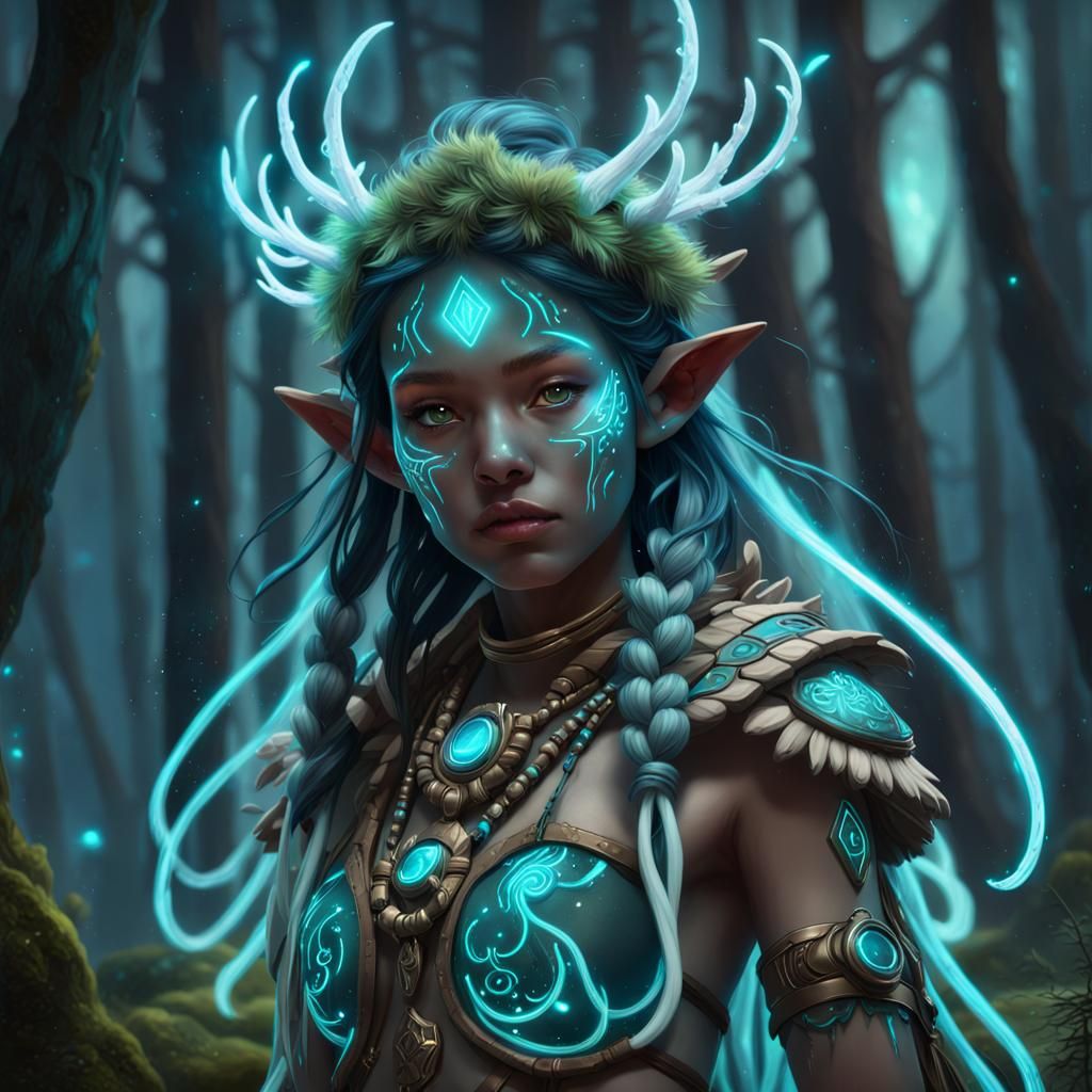 Cosmic Bioluminescent Druid Shaman in Nebula