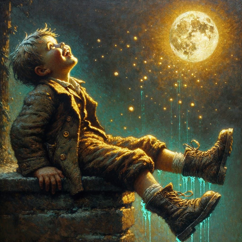 Moonlit Child: A Gleeful Gaze in 19th-Century Realism
