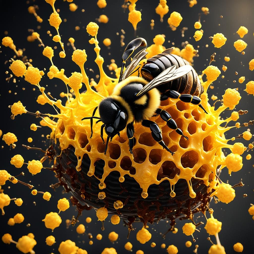 Bees Oozing Honeycomb in Hyper-Realistic Detail