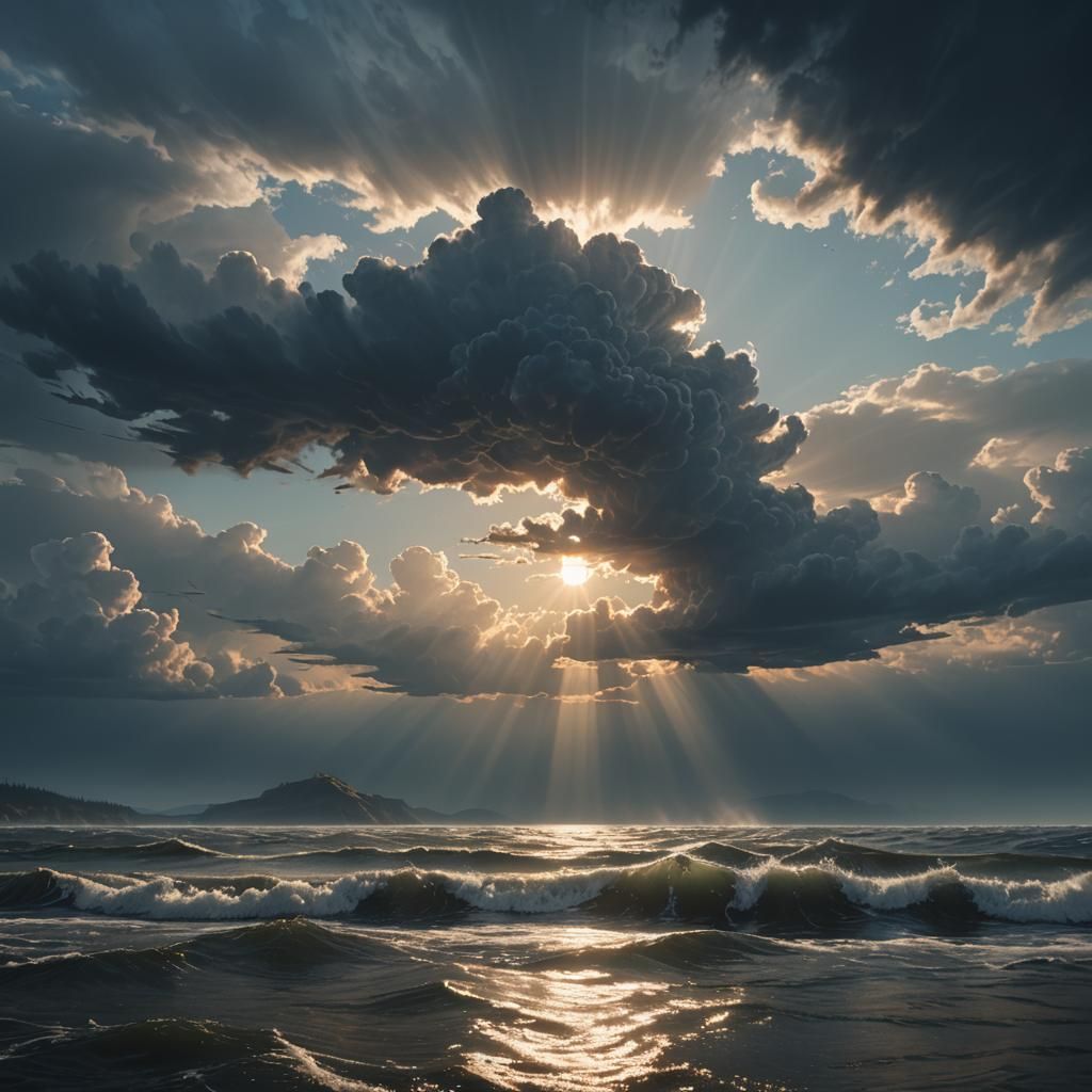 Dramatic Sunlight Over Lake: Cinematic Digital Painting