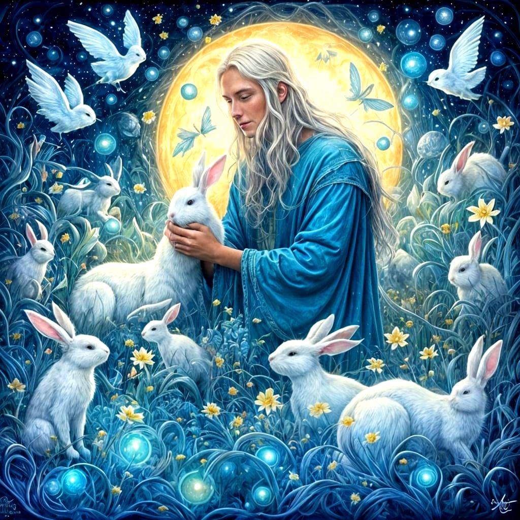 Ethereal Young God in Dreamy Meadow