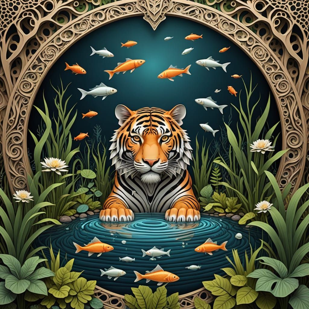 Predator's Pond Interior with Tiger Statues