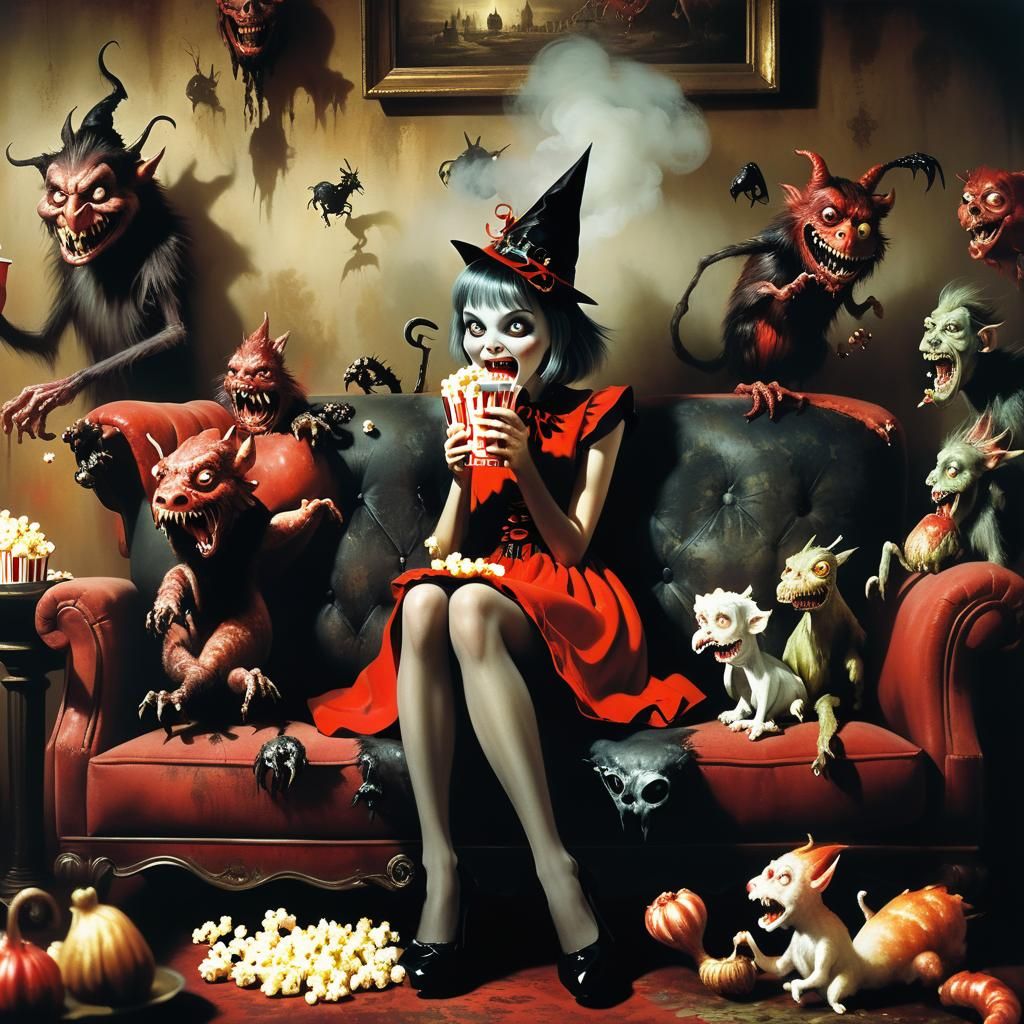 Delighted Red Witch with Beasts, Vintage Photo