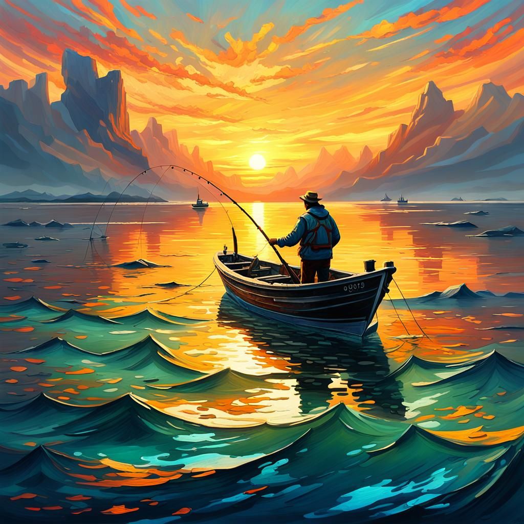 Vibrant Ocean Sunset in Oil Painting Style