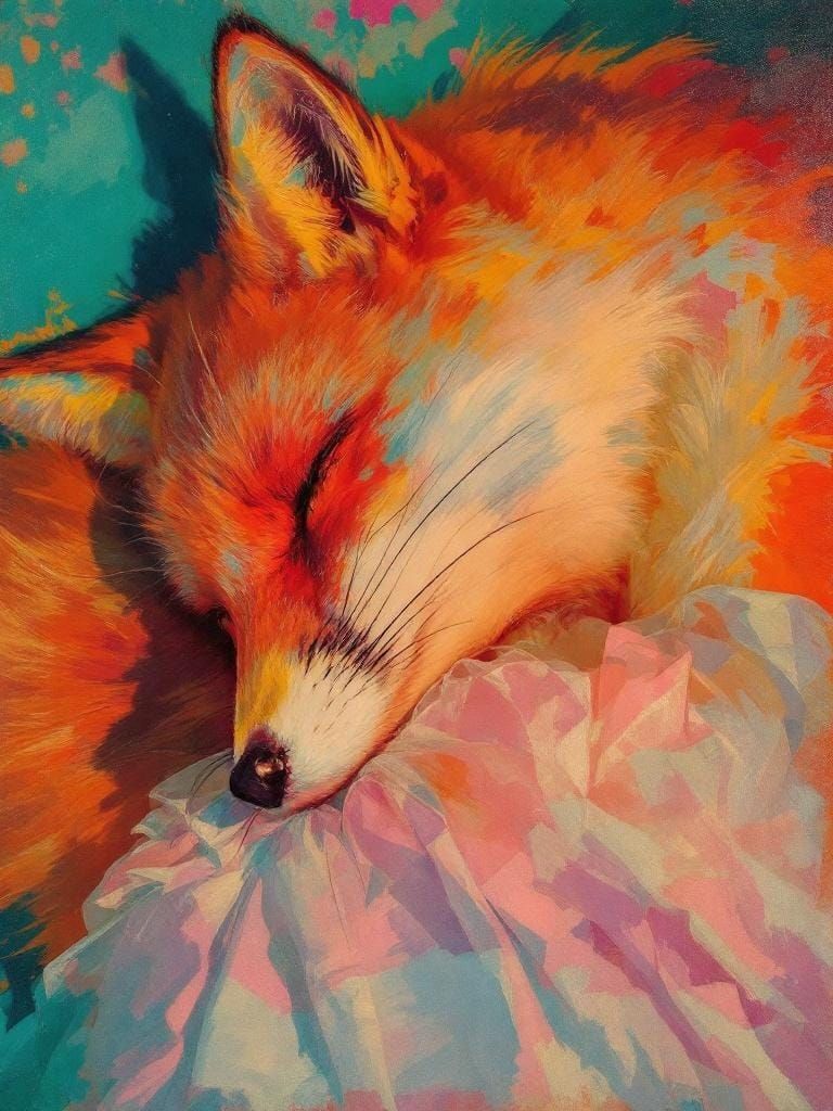 Fox in Autumn, Impasto Brushstrokes and Hyperreal Colors