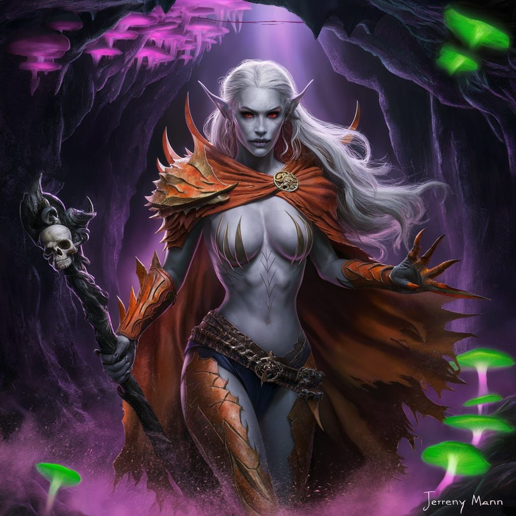 Drow Necromancer in Fantasy Splash Art Style