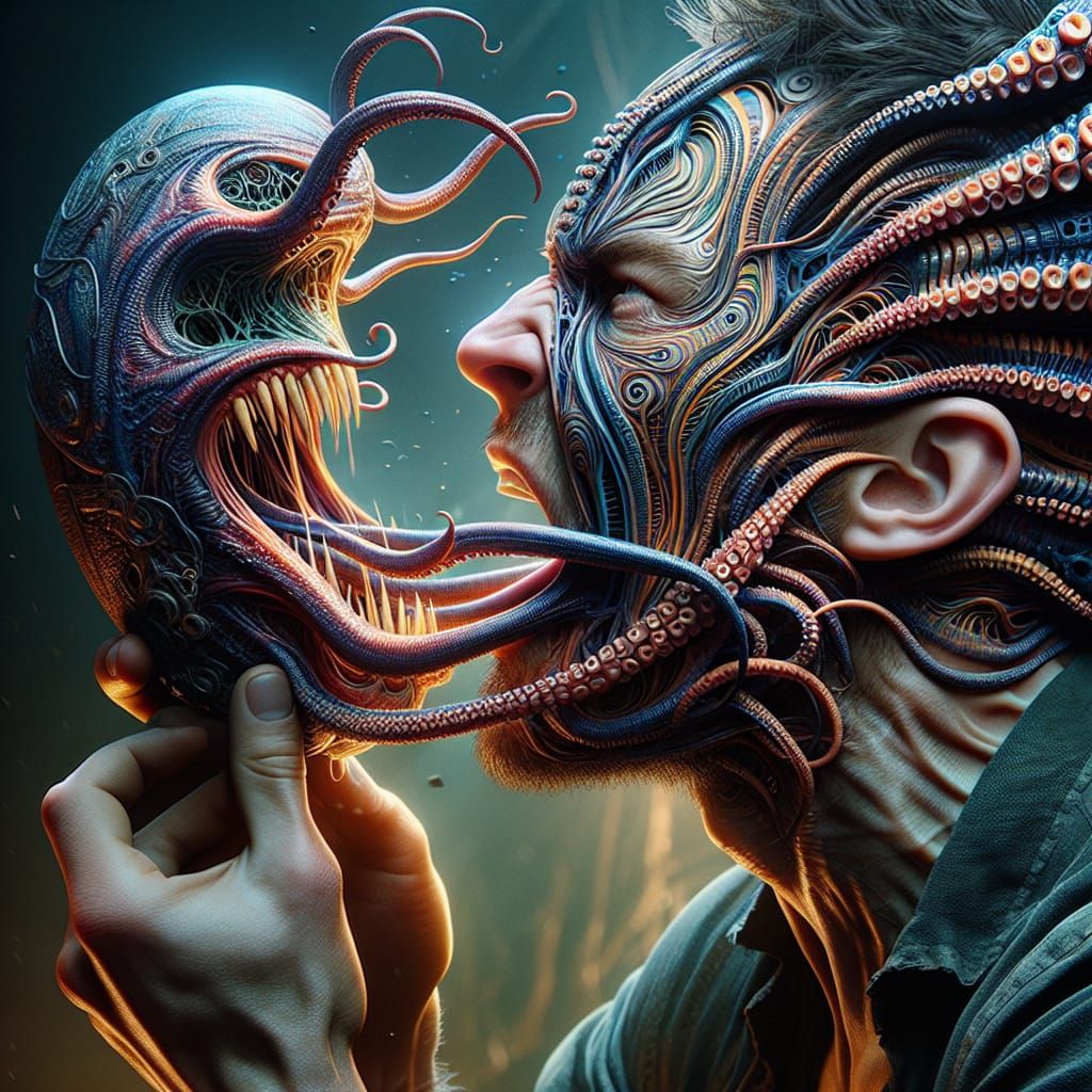 Man Struggles with Biomechanical Deep Sea Mask