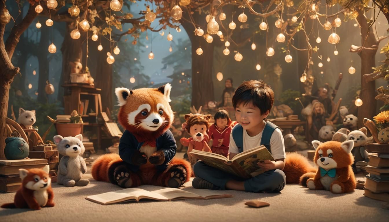 Red Panda Teaches Children in Miyazaki Style