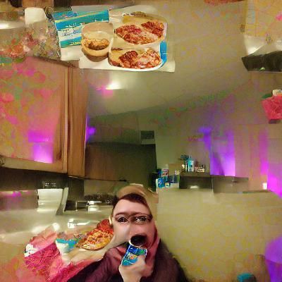 Cartoon Raccoon Enjoying Lunchable in Kitchen